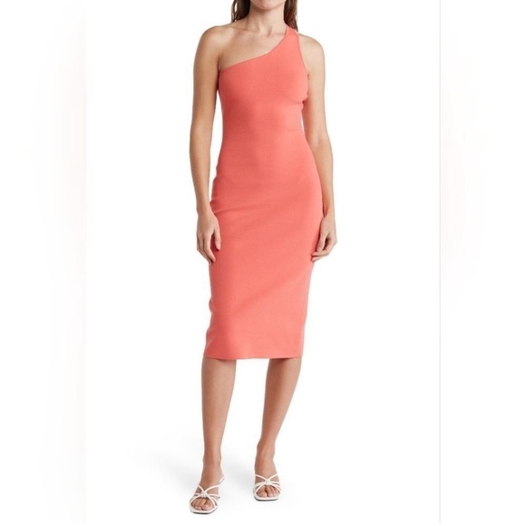 A.L.C / NWT Colby one shoulder asymmetric Bodycon dress midi rouge coral small s - Picture 3 of 4